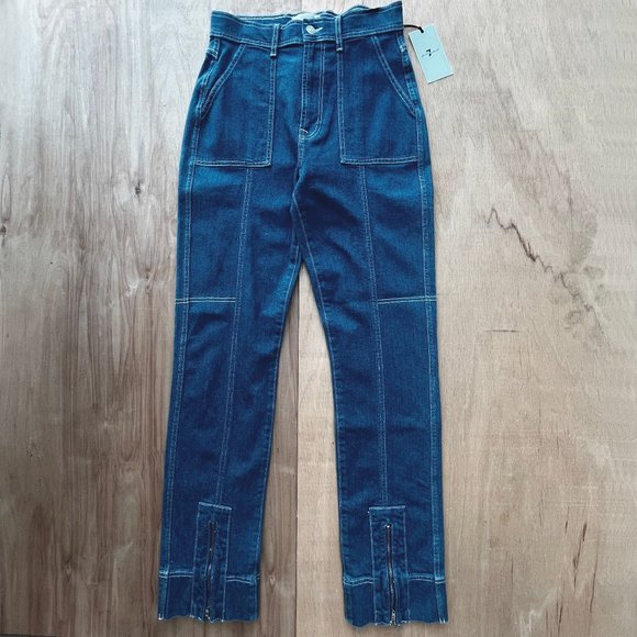 7 FOR ALL MANKIND EASY SLIM CARGO Women’s Zip Hem Denim Jeans sz 27 NWT - Picture 2 of 14
